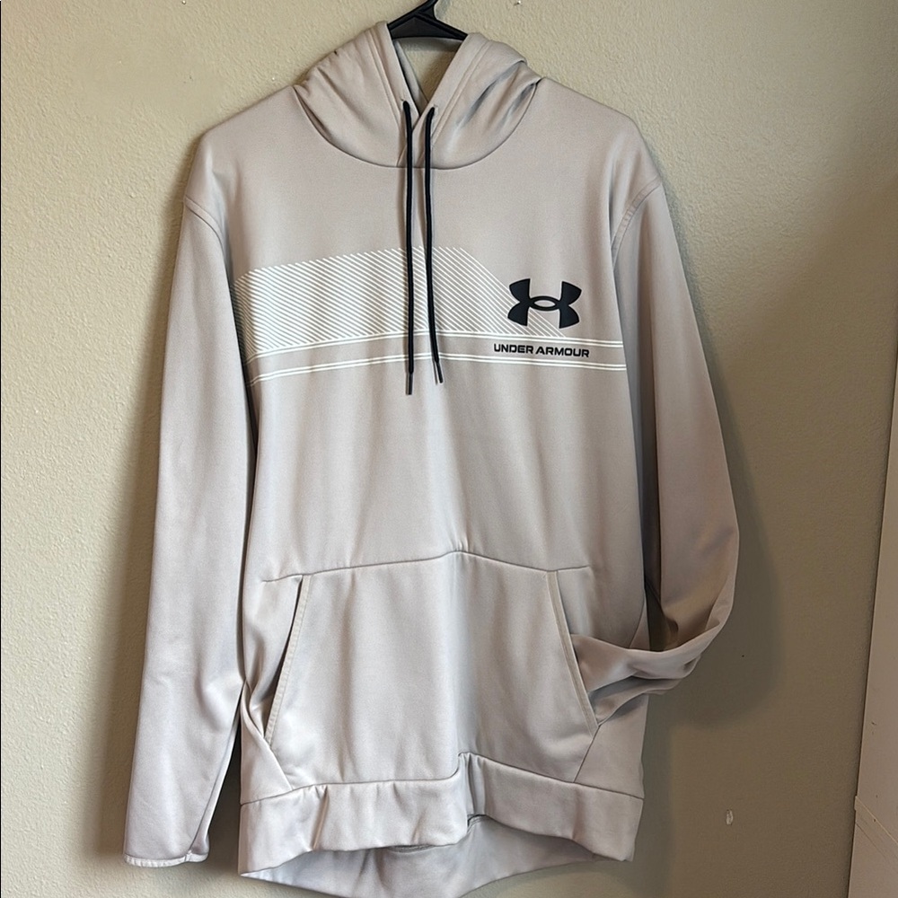 Under Armour Men's Cream Hoodie with Black Accents